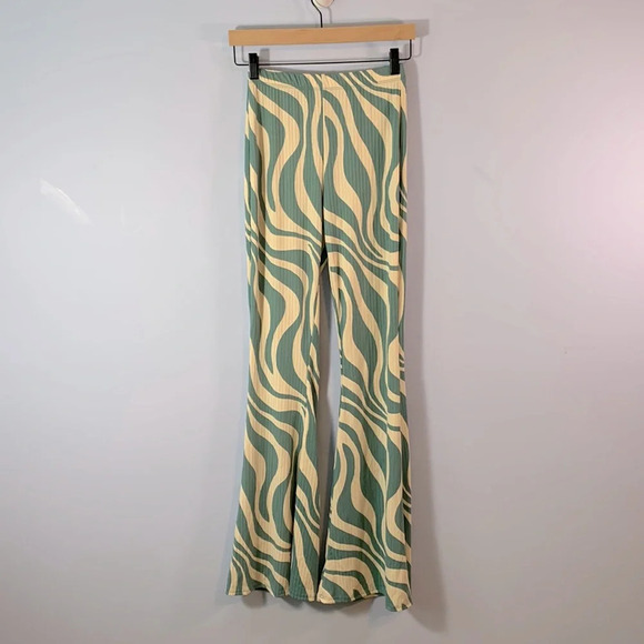 Windsor flare ribbed groovy swirl Psychedelic soft pull on pants leggings size S - Picture 1 of 9